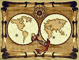 Овальный ковер МОРСКОЙ Древняя Карта Мира